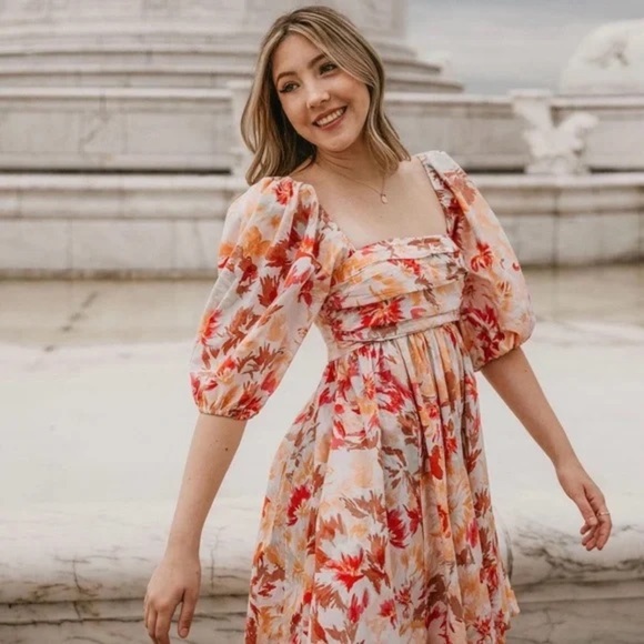 Abercrombie & Fitch Floral Mini Dress - Pink and Orange - Picture 2 of 9